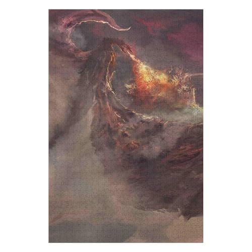 1000-teiliges Puzzle | Weihnachtspuzzle | Nachhaltiges Puzzle für Erwachsene | Hochwertiges 100% recyceltes Brett | Tolles Geschenk für Erwachsene | Fliegender Drache 26 x 38 cm c56gy von HNBDE