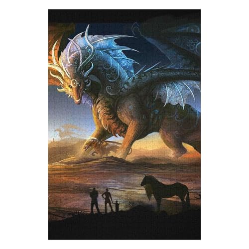 1000-teiliges Puzzle | Weihnachtspuzzle | Nachhaltiges Puzzle für Erwachsene | Hochwertiges 100% recyceltes Brett | Tolles Geschenk für Erwachsene | Fliegender Drache 50 * 70cm c63gy von HNBDE