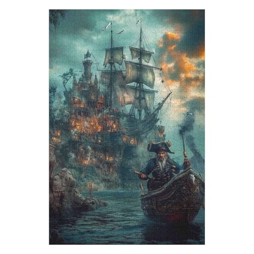 1000-teiliges Puzzle | Weihnachtspuzzle | Nachhaltiges Puzzle für Erwachsene | Hochwertiges 100% recyceltes Brett | Tolles Geschenk für Erwachsene | Pirat 26 x 38 cm von HNBDE