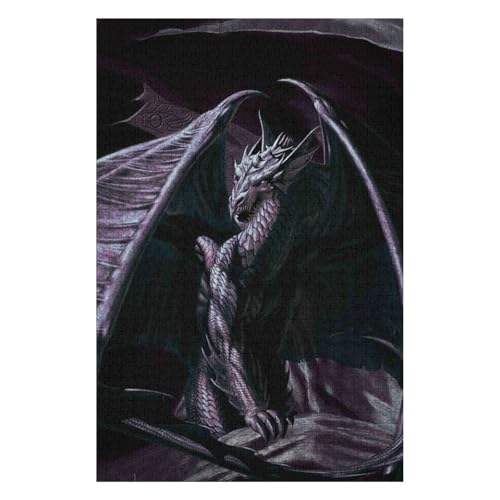 1000-teiliges Puzzle für Erwachsene – Puzzle 1000 Teile für Teenager, Geschenke – Kartonpuzzle – Entspannungspuzzlespiele – Denksportaufgaben – Fliegender Drache, 38 * 52cm, c482gy von HNBDE