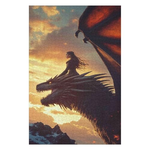 1000-teiliges Puzzle für Jugendliche und Erwachsene, Drachenmädchen, schwieriges und intellektuell herausforderndes Spiel, 26 x 38 cm von HNBDE