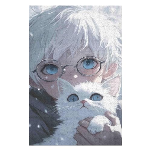Boy and Cat 1500 Pieces Paper Puzzle for Adults and Children from 12 Years Unisex 57x87cm von HNBDE