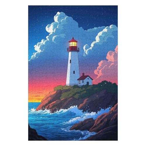 Jigsaw Puzzle for Adults Coast Lighthouse 1000 Pieces Modern Design Cardboard High Resolution Poster Ages 12+ 38x52cm von HNBDE