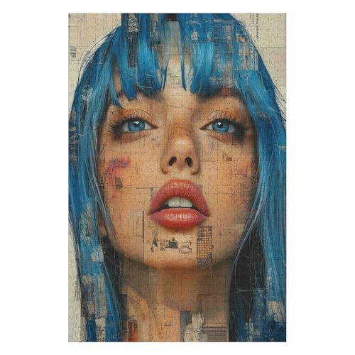 Jigsaw Puzzles 1000 Pieces of Adult Jigsaw Puzzles Game Kids Puzzle Toys Home Decoration Landscape Blue Hair Girl50*70cm von HNBDE