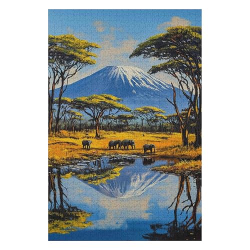 Mount Kilimanjaro 1000 Piece Jigsaw Puzzles for Adults - Fun, Challenging & Brainteasing Adults Jigsaw Puzzle - Uncover The Puzzle - 100% Recycled Cardboard - 1000pcs -(26 * 38cm) von HNBDE