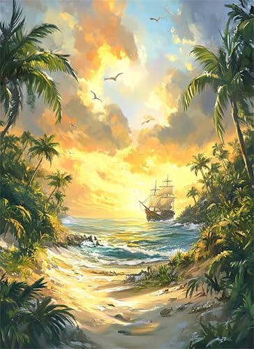 Ozean Puzzle 1000 Teile, Puzzle für Erwachsene und Kinder 12 Jahren, DIY Puzzelmatten, Premium Quality Klassische Paper Jigsaw, Home Wand Dekor Geschenk Kokosnussbaum 50x70cm von HNBDE