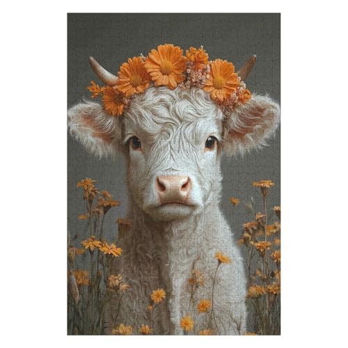 Puzzle 1000 Pieces Flower Cow Adults and Children Puzzles 1000 Pieces High Difficulty Family Puzzle Decompression Game 26x38cm von HNBDE