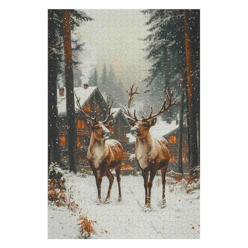 Puzzle 1000 Pieces Forest Deer Adults and Children Puzzles 1000 Pieces High Difficulty Family Puzzle Decompression Game 26x38cm von HNBDE