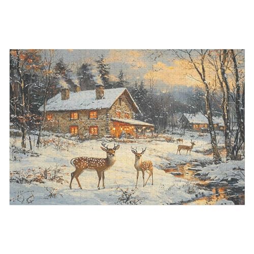 Puzzle 1000 Pieces Forest Deer Adults and Children Puzzles 1000 Pieces High Difficulty Family Puzzle Decompression Game21 38x52cm NbG280 von HNBDE