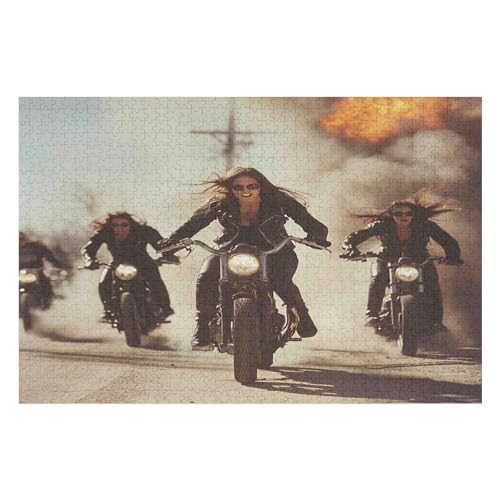 Puzzle 1000 Pieces Motorcycle Gang Adults and Children Puzzles 1000 Pieces High Difficulty Family Puzzle Decompression Game21 38x52cm Fds314 von HNBDE