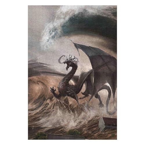 Puzzle 1000 Teile, Fliegender Drache, Für Kinder Und Erwachsene, Papier Personalisiertes Zusammenbauen Puzzle Lustiges Spiel 38 * 52cmc328gy von HNBDE