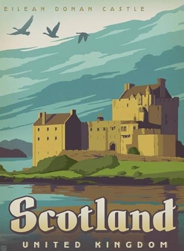 Puzzle 1000 Teile Landschaftsillustrationen Schottland Vintage Reisekunst Poster Puzzles Lernspielzeug für Erwachsene38x52cm von HNBDE