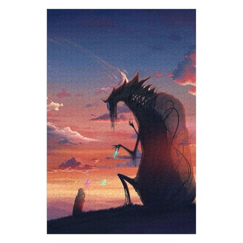 Puzzle 1000 Teile für Erwachsene, schwierige und schwere Puzzles für Frauen und Männer, Premium-Karton, präzise ineinandergreifender Fliegender Drache, 38 * 52cm, c104gy von HNBDE