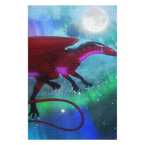 Puzzle 1000 Teile für Erwachsene, schwierige und schwere Puzzles für Frauen und Männer, hochwertiger Karton, präzise ineinandergreifender Fliegender Drache, 38 * 52cm, c26gy von HNBDE