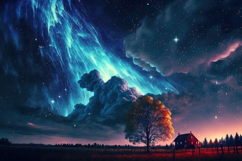 Puzzle für Erwachsene 1000 Teile Blaue Meteore ziehen über das Grasland im Sternenhimmel 50x70cm von HNBDE
