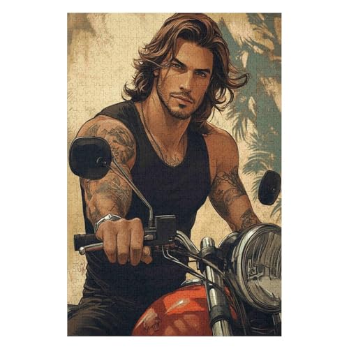 Puzzle für Erwachsene 1000 Teile Sport -Motorrad-Gang- Puzzles für Kinder Lernspielzeug Denkspiel Geschenk Teenager DIY Home-Entertainment-Spielzeug 26 * 38 cm von HNBDE