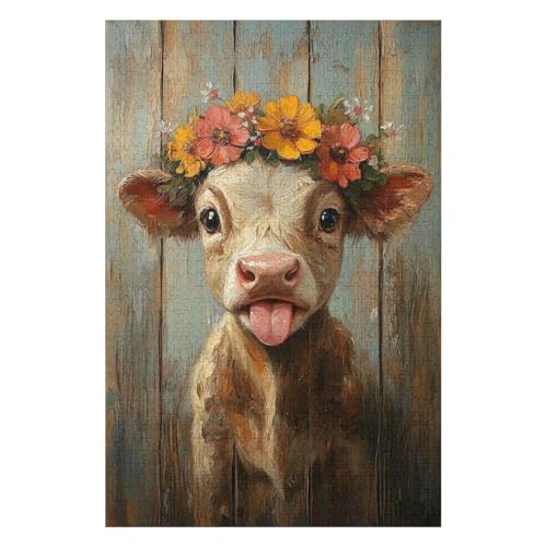Puzzles for Adults 1000 Pieces Cow with A Crown Creative Puzzles Practical Game Family Decoration 38x52cm von HNBDE