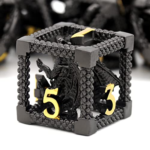 DND Würfel, Dungeons and Dragons Würfel Set HNCCESG Metall Spielwürfel Hohle 3D Drachen D&D Würfel Polyedrische Würfelset für Pathfinder MTG RPG DND Dice Set W20 W12 W10 W8 W6 W4 (3D-Schwarz) von HNCCESG