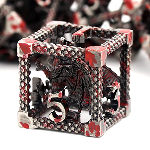 DND Würfel, Dungeons and Dragons Würfel Set HNCCESG Metall Spielwürfel Hohle 3D Drachen D&D Würfel Polyedrische Würfelset für Pathfinder MTG RPG DND Dice Set W20 W12 W10 W8 W6 W4 (3D-Spritzte Blut) von HNCCESG