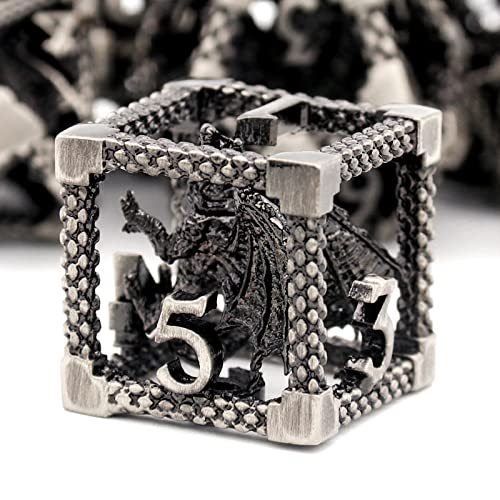 DND Würfel, Metall Spielwürfel Dungeons and Dragons Würfel Set HNCCESG Hohle 3D Drachen D&D Würfel Polyedrische Würfelset für Pathfinder MTG RPG DND Dice Set W20 W12 W10 W8 W6 W4 (3D-Silber) von HNCCESG