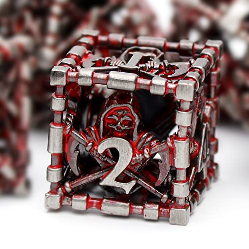 DND Würfel, Metall Spielwürfel Dungeons and Dragons Würfel Set HNCCESG Hohle Sensenmann D&D Würfel Polyedrische Würfelset für Pathfinder MTG RPG DND Dice Set W20 W12 W10 W8 W6 W4 (Tod Blut) von HNCCESG