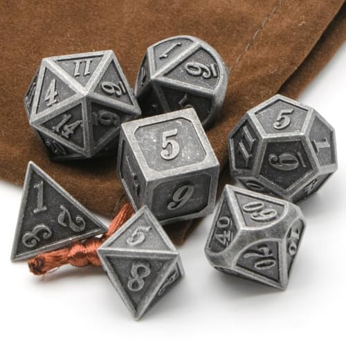 DND Würfel Set 7 Stück Polyedrische Würfel,HNCCESG 15MM DND Wuerfel Set Metall für Dungeon und Dragons Würfelset, DND RPG MTG or Gifts Spielwürfel -7 StückD20, D12, D10, D8, D6, D4 Antikes Silber von HNCCESG