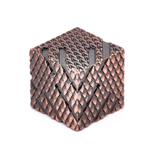 HNCCESG DND Würfel Set 6 Stück Metallwürfel mit Drachenschuppen-Textur, 16mm W6 TTRPG Würfel für Fantasy Rollenspiele (LS-Antik Kupfer) von HNCCESG