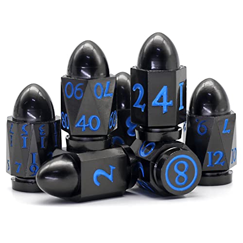 HNCCESG Kugel DND Würfel 7 Stück mit Kasten, Dungeons and Dragons Würfel Set Metall Spielwürfel D&D Würfel Polyedrische Würfelset DND Dice Set (Kugel Schwarz Blau) von HNCCESG