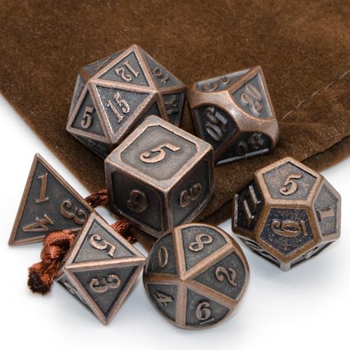 HNCCESG Metal D&D Dice Set,DND Würfel Set Metall Polyhedral Würfel Dice of 7Pcs,Dungeons and Dragons Würfel,RPG, MTG, Tischspiele, Shadowrun, (antikes Kupfer) von HNCCESG