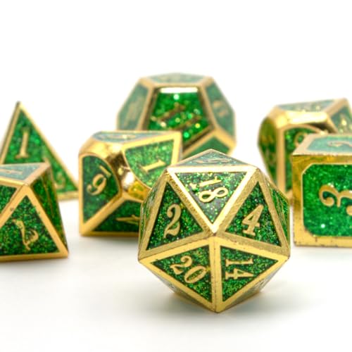HNCCESG Polyedrische D&D-Würfel aus Metall für Dungeons and Dragons RPG DND-Würfel für Rollenspiele, MTG, Tisch, Gaming, Shadowrun Pathfinder, 7 Stück, D20, D12, D10, D8, D6, D4 (Gold Glitter Green) HNCCESG Polyedrische D&D-Würfel aus Metall für Dungeons and Dragons RPG DND-Würfel für Rollenspiele, MTG, Tisch, Gaming, Shadowrun Pathfinder, 7 Stück, D20, D12, D10, D8, D6, D4 (Gold Glitter Green) von HNCCESG