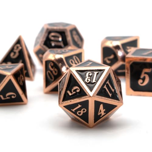 HNCCESG Polyedrische D&D-Würfel aus Metall für Dungeons and Dragons RPG DND-Würfel für Rollenspiele, MTG, Tisch, Gaming, Shadowrun Pathfinder, 7 Stück, D20, D12, D10, D8, D6, D4 (Kupferschwarz) von HNCCESG