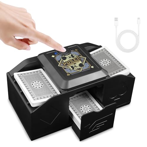 Kartenmischmaschine Elektrische, Automatischer Kartenmischer für 2 Decks, Geräuscharm Induktiver Elektrische Mischmaschine Karten für UNO, Poker, Phase 10, Skip-BO, Blackjack, USB/Batteriebetrieben von HNCY
