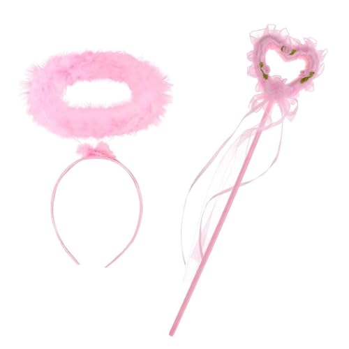 HNJUSR Heiligenschein Rosa | Engel Haarreif | Haarschmuck Accessoire zu Engelsflügel Federn mit Heiligenschein Zauberstab Halloween Karneval Haarband Zauberstab Fasching Karneval & Cosplay von HNJUSR