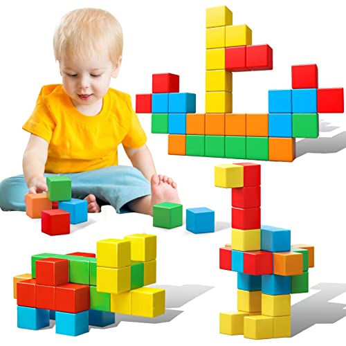 HNVWNSD Magnetische Bausteine, 30 Stück, Große Magnetische Würfel für Kleinkinder Jungen und Mädchen, Sensorisches Montessori-Spielzeug, Magnetisches Konstruktions Spielzeug zum Geburtstag(3,6 cm) von HNVWNSD
