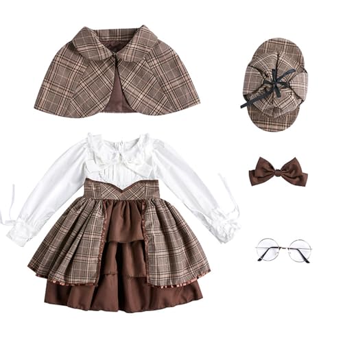 HNsdsvcd British Preppy Cosplays Kostüm Detektiv Kostüme Detektivhut Brille Bowtie Kleid Wrap Für Halloween Party Dress Up von HNsdsvcd