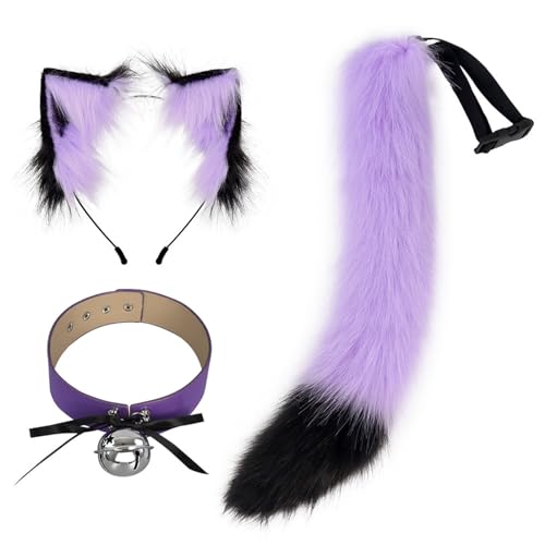 HNsdsvcd Handgefertigte Plüschfüchse Katzenohren Stirnband Kunstpelze Schwanzhärke Für Halloween Cosplay Party Kostüme Accessoires Kinder Erwachsene von HNsdsvcd