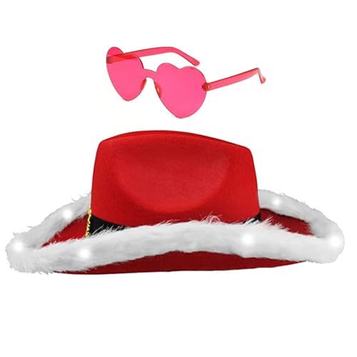 HNsdsvcd Modische Cowboyhüte mit LED, leuchtende Weihnachtsmannmütze, Western-Cowgirl-Kappe, Damen, Mädchen, Cosplay, Neujahr, Party, Dekoration, Cowboyhut von HNsdsvcd