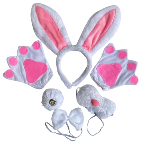 HNsdsvcd Osterhasen Kostümzubehör Set Ohren Stirnband Bowtie Schwanzhandschuhe Zubehör Kaninchen Kostüm Für Kleinkinder von HNsdsvcd