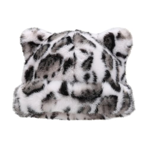 HNsdsvcd Übergroßer Kätzchenhut Mit Ohr Leoparden Druck Skihut Pelzige Cartoon Foto Requisiten Freien Kopfverpackung Für Halloween von HNsdsvcd