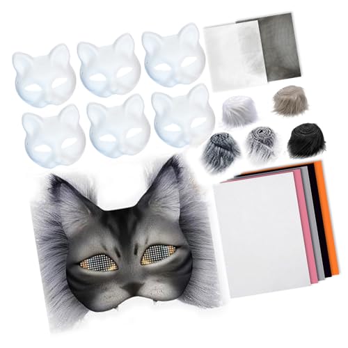 HNsdsvcd Unbemaltte Maskeradenmaske Mit Pelziger Trimmklebender Stoffnetz Stoffkatzen Gesichtsmaske Unbemalte Maske Für Die Halloween Versorgung von HNsdsvcd