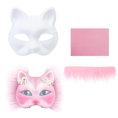HNsdsvcd Unbemaltte Maskeradenmaske Mit Pelziger Trimmkleberstoffkatzen Gesichtsmaske Unbemalte Maske Für Die Halloween Partyversorgung von HNsdsvcd