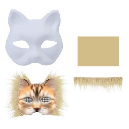 HNsdsvcd Unbemaltte Maskeradenmaske Mit Pelziger Trimmkleberstoffkatzen Gesichtsmaske Unbemalte Maske Für Die Halloween Partyversorgung von HNsdsvcd