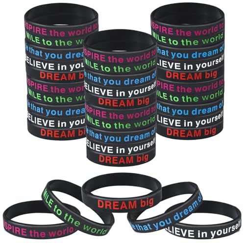 HO-SFSM 30 Stück Motivierendes Silikonarmband, Inspirierenden Sprüchen Silikon Armbänder, Stile Positiven Sprüchen, Geschenke für Teenager Schüler Kollege von HO-SFSM