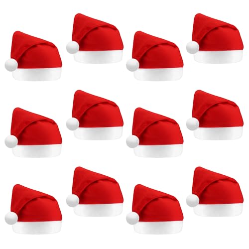 HO-SFSM Weihnachtsmützen, 12 Stück Weihnachtsmütze Nikolausmütze Plüsch, Nikolausmütze für Erwachsene und Kinder Weihnachtszubehör von HO-SFSM