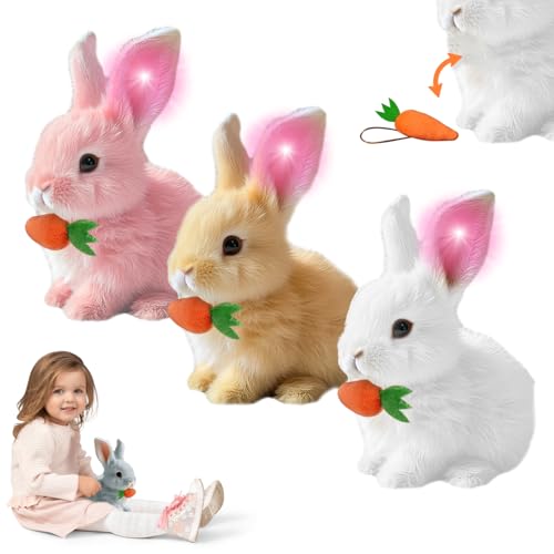 HOAIME My Realistic Bunny Toy, 2025 Upgraded Interactive Easter Bunny Toy, Glowing Ear Bunnies Stuffed Animal Can Walk and Talk Shaking Ears, Hopping Realistic Bunnies Toys for Kids (Glowing 3Pcs) von HOAIME