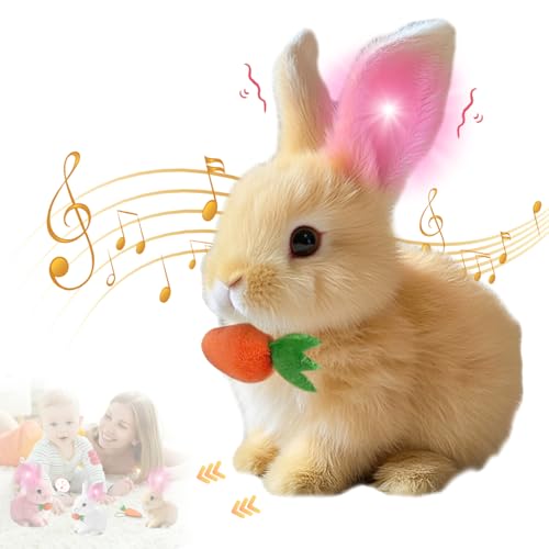 HOAIME My Realistic Bunny Toy, 2025 Upgraded Interactive Easter Bunny Toy, Glowing Ear Hopping Bunnies Stuffed Animal Can Walk and Talk Shaking Ears, Realistic Bunnies Toys for Kids (Glow Yellow) von HOAIME