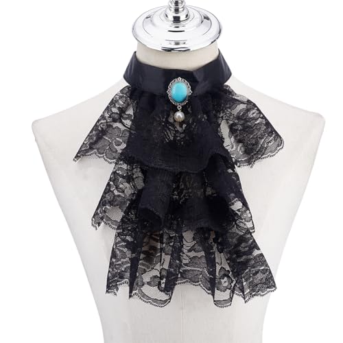 HOBBIESAY 1 Stück Schwarzer Jabot Kragen Spitzen Jabot Krawatte Gerüschter Abnehmbarer Kragen Kolonialkragen Kostümzubehör Für Frauen Und Männer Halloween Outfits Cosplay Kostüm von HOBBIESAY