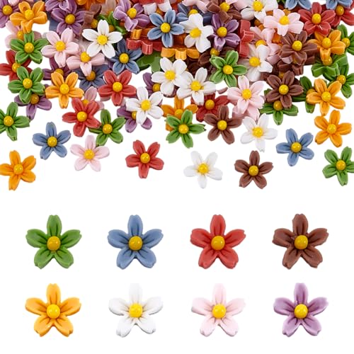 HOBBIESAY 160 Stück 8 Farben Mini Gänseblümchen Aus Kunstharz Puppenhaus Mikro Landschaftsbau Miniatur n Puppenhaus Mini Dinge Für Frauen DIY Feengarten Dekoration Basteln 0.3x0.28x0.1(6) cm von HOBBIESAY
