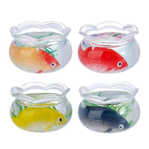 HOBBIESAY 4 Stück 4 Farben Puppenhaus Aquarium Mini Fischglas Deko für Schreibtisch Bastelprojekte und Wohnaccessoires von HOBBIESAY