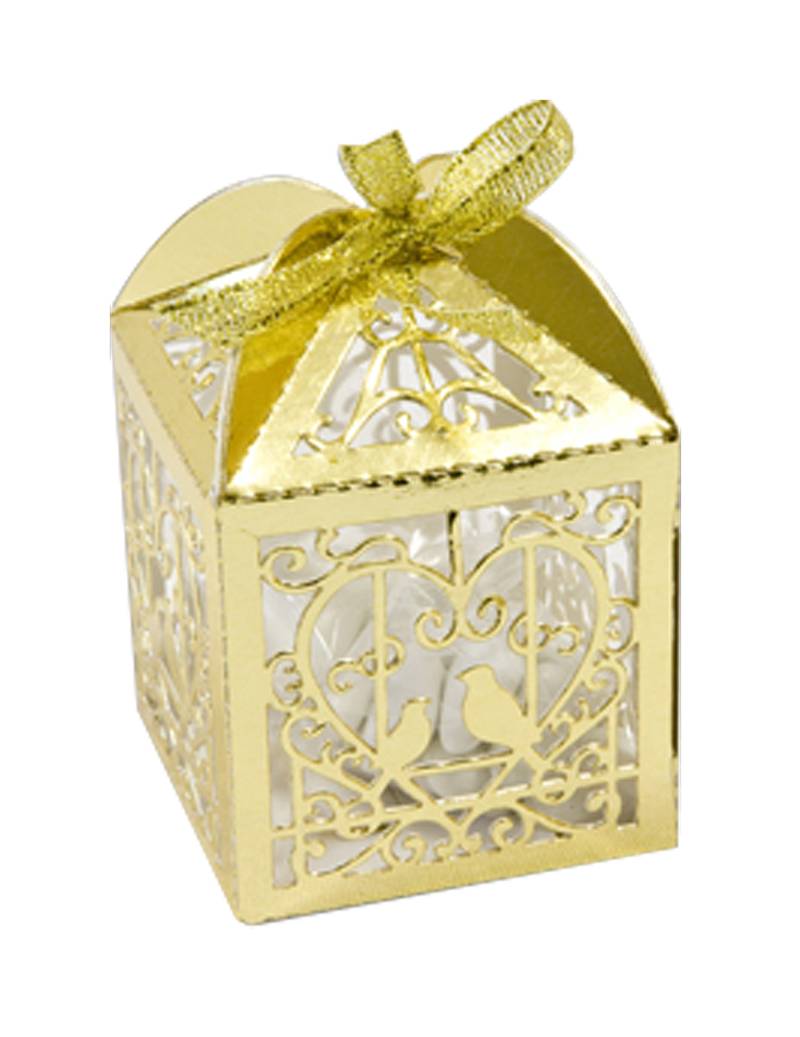10 Gastgeschenkboxen Herz Tauben goldfarben 5 x 7,5 cm von HOBI